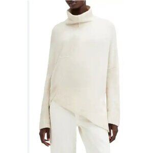 ALLSAINTS Sweater Lock Roll Neck Wool Yak L Blend Asymmetrical Hem Ivory